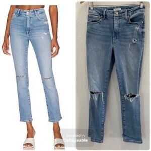 Good American "Good Classic" high-rise straight distressed stretch jeans 14/32